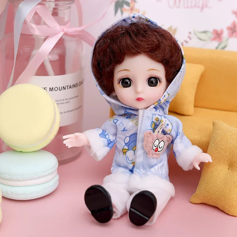 New 16 Cm BJD Mini Doll 13 Movable Joint Girl Baby 3D Big Eyes Beautiful DIY Toy Doll With Clothes Dress Up 1/12 Fashion Doll