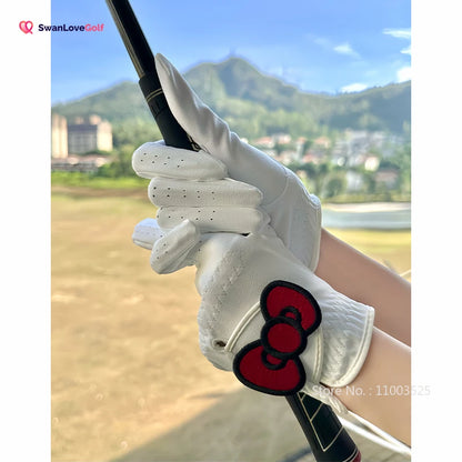 SG 1 Pair Women New Golf Gloves Breathable Soft Leather Hand Wear Open Finger Golf Gloves Bowknot Elegant Golfer Supplies