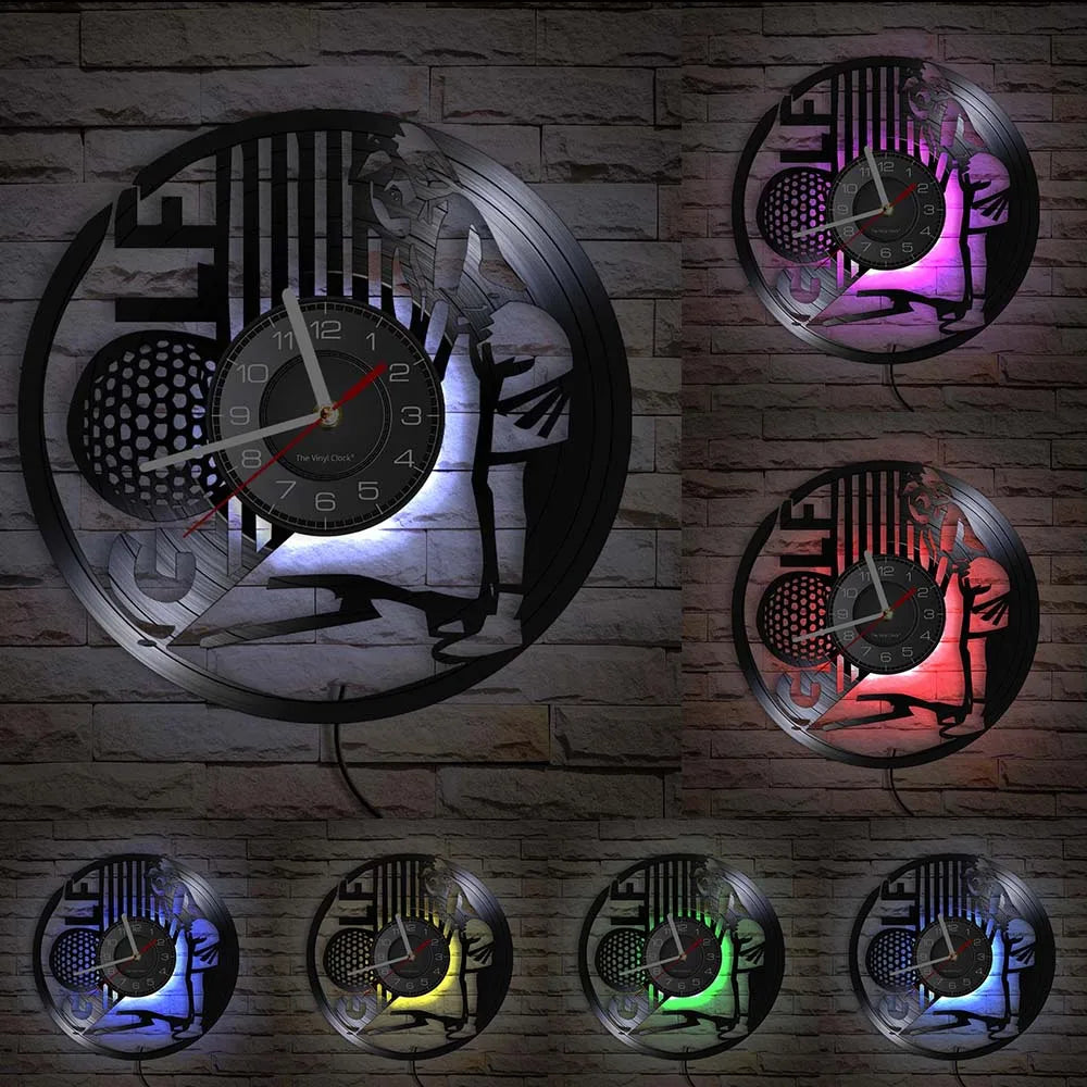 Golfer Wall Clock Sports Golf Club Vinyl Record Wall Clock Golf Gifts for Him Golf Fan Golf Player Silhouette Decorative Clock