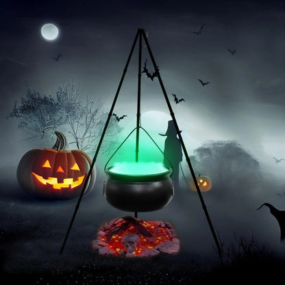 Halloween Decor Outdoor Large Witch Cauldron on Tripod With Lights Candy Bucket Halloween Bonfire Horror Carnival Party Decor