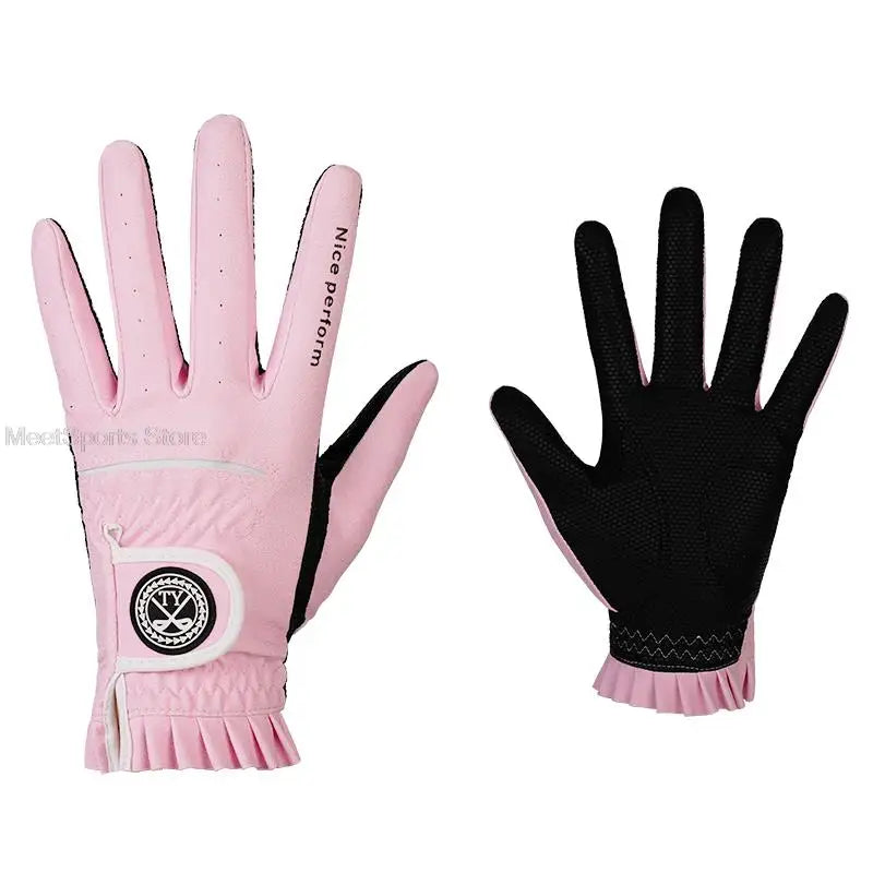 Ttygj 1 Pair Golf Gloves Woman PU Leather Soft Gloves Ladies Anti-Slip Granules Sports Mittens Elegant Right Left Hand Golf Aids