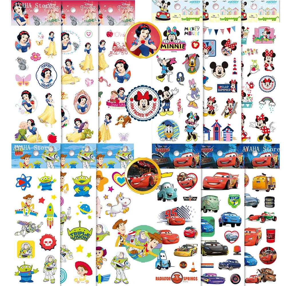 3/6/12Sheets Cute Disney Cartoon 3D Bubble Sticker Princess Mickey Mouse Cars Decals Kawaii Reward 3D Puffy Sticker for Kids Toy
