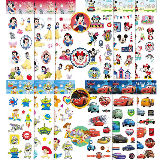 3/6/12Sheets Cute Disney Cartoon 3D Bubble Sticker Princess Mickey Mouse Cars Decals Kawaii Reward 3D Puffy Sticker for Kids Toy