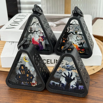 Halloween Pumpkin Lantern Plastic Witch Castle Ghost Triangle Lamp Table Ornaments Party Scene Props Halloween Home Decoration