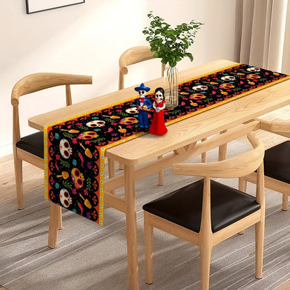 Dia De Los Muertos Linen Table Runners Halloween Sugar Skull Festive Decor Mexico Holiday Home Party Kitchen Dining Table Decor