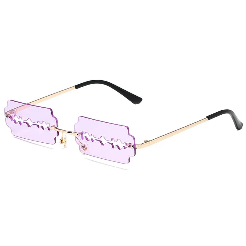 Festival Rimless Rectangle Sunglasses Women Unique Razor Blade Funny Sun Glasses Personality Trend Catwalk Party Hip Hop Eyewear