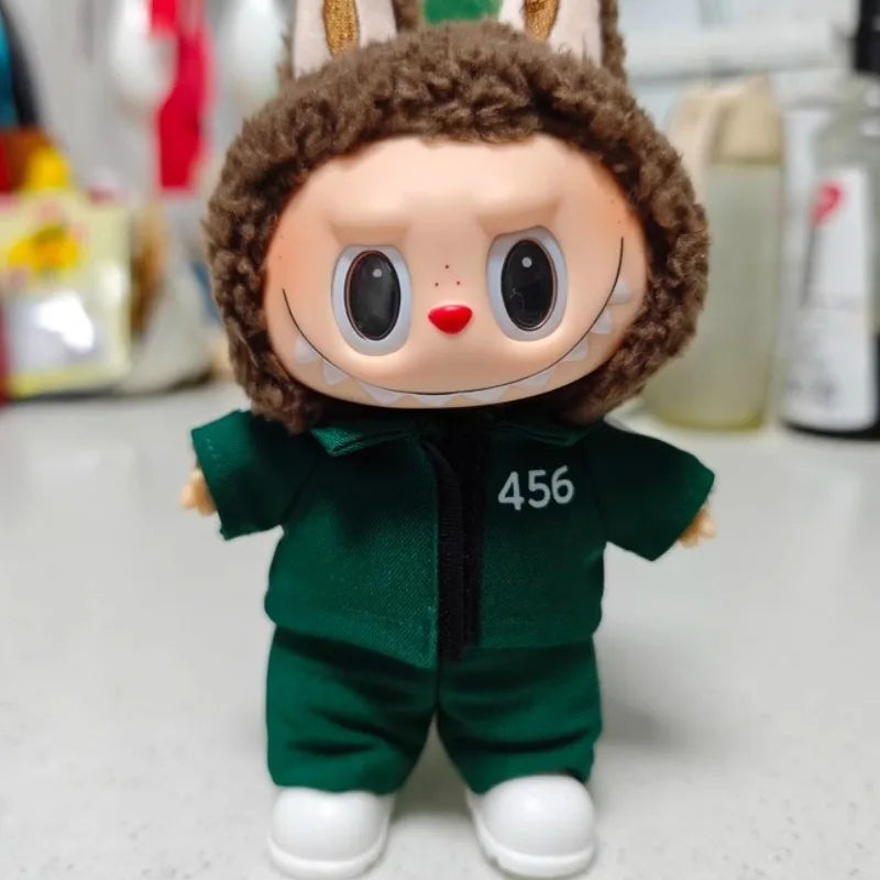 15 17cm for Labubu Doll Clothes Korean Kpop Jacket Squid Game Jumpsuit Clothing Cool Black Mask Heargear Dollhouse Accessories