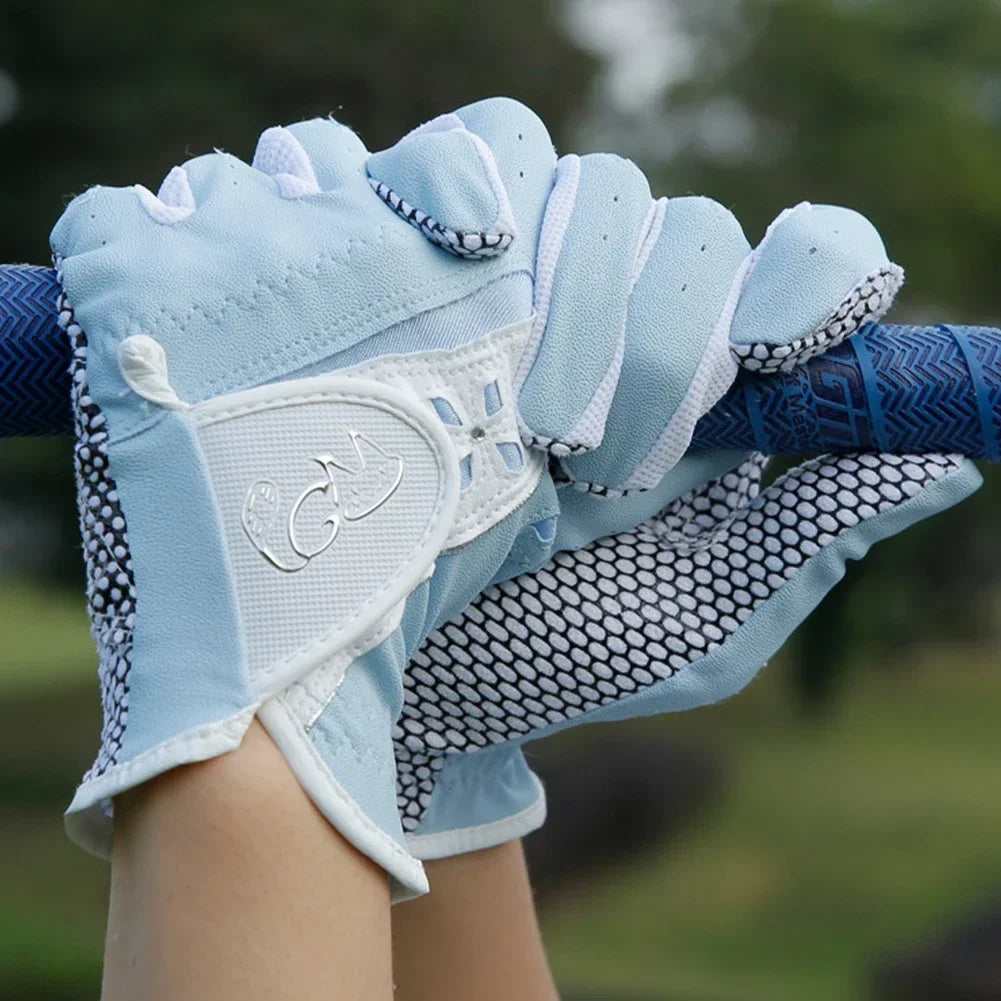 Golf Women's Gloves PU Leather Left and Right Hands 1 Pair of Anti Slip Particles With Breathable Outdoor Sports Gloves
