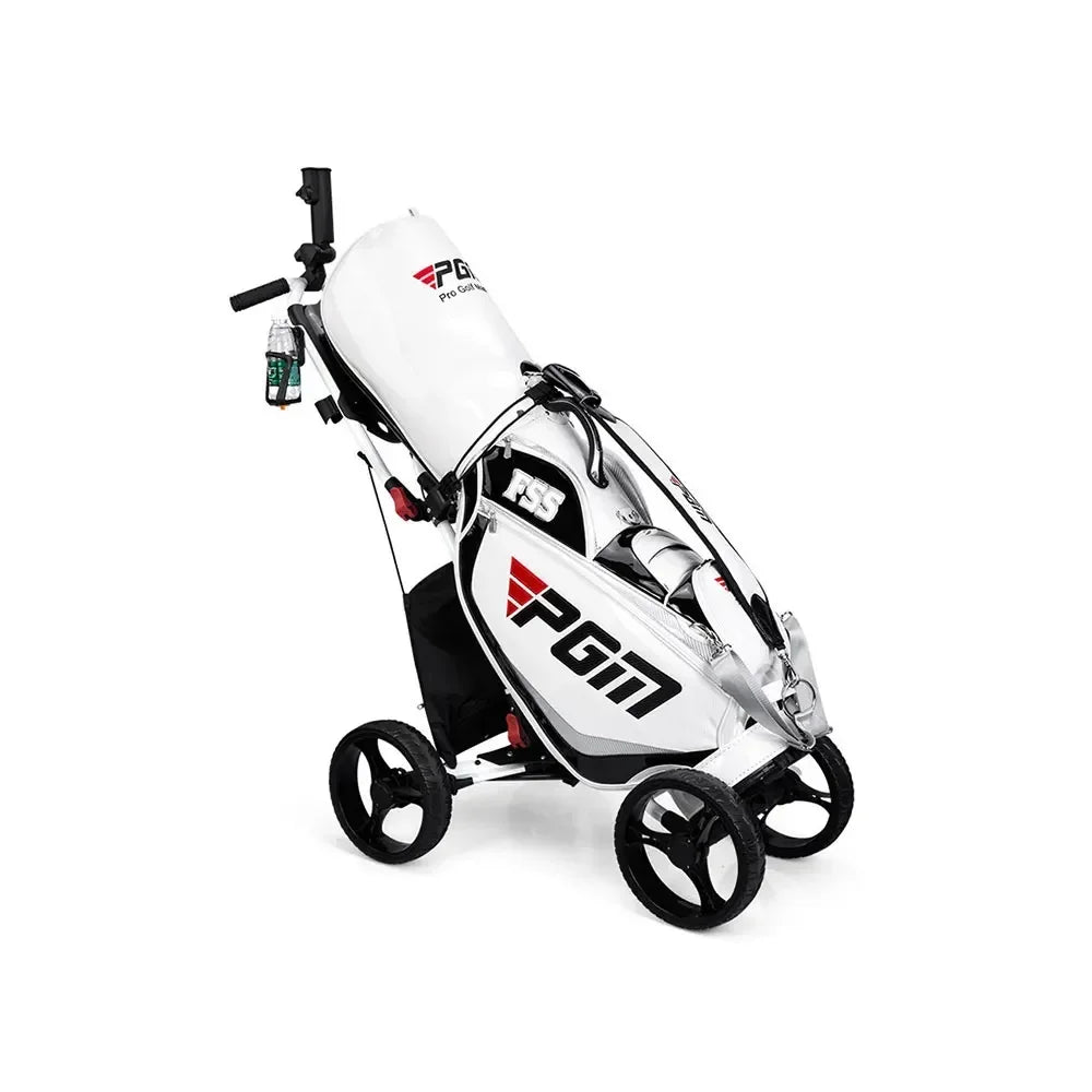 Golf Trolley, Four-Wheel Foldable Light Trolley With Golf Club Seat, Foot Brake/Umbrella Stand