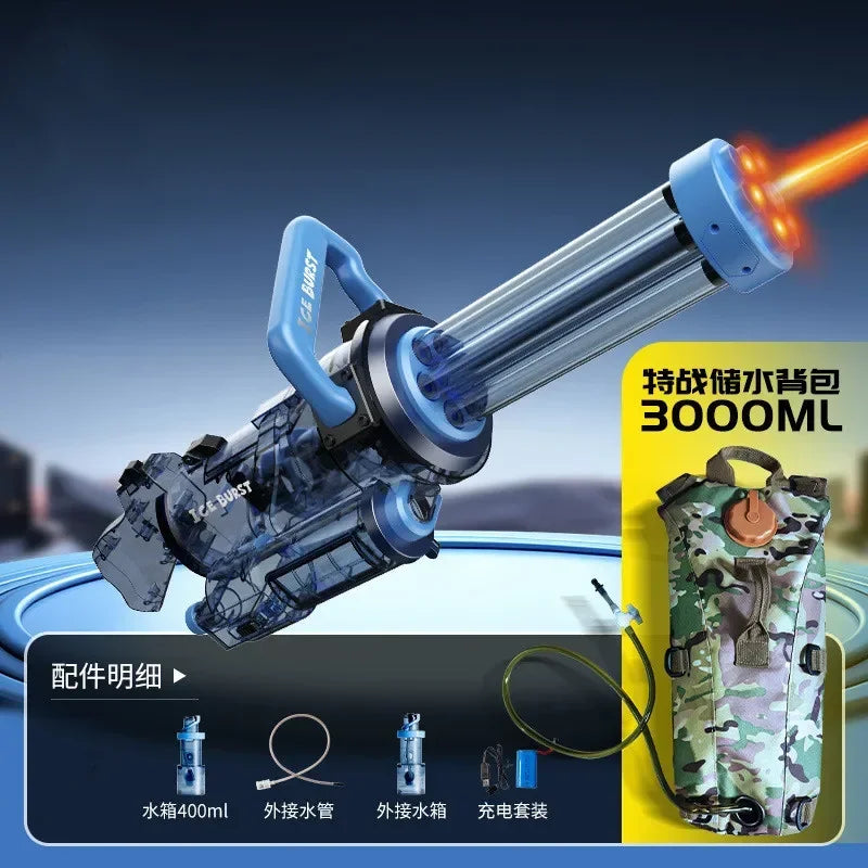 Strongest Gatling Electric Water Gun Toy With Light Continuous Shooting Water Gun Summer Beach Pool Battle Toys for Boy Adult