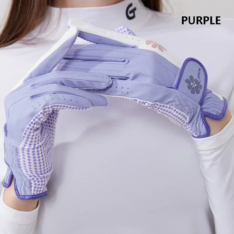 Golfist 1 Pair Ladies Left Right Hand Golf Gloves Women Anti-Slip Granules Golf Mittens Korean Style Breathable Elegant Gloves