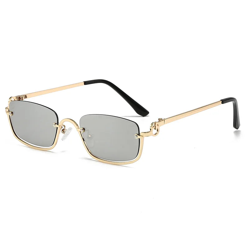 Fashion Small Square Women's Sunglasses Luxury Brand Metal Half Frame Sunglasses Woman Trend 2024 Vintage Black Pink Shades