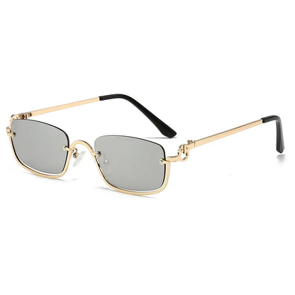 Fashion Small Square Women's Sunglasses Luxury Brand Metal Half Frame Sunglasses Woman Trend 2024 Vintage Black Pink Shades