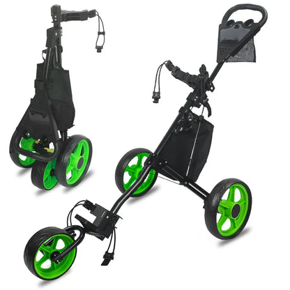 Golf Push Cart - 3 Wheel Golf Cart for Easy Transport & Storage Foldable, Detachable, Quick to Open&Close, With Foot Brake