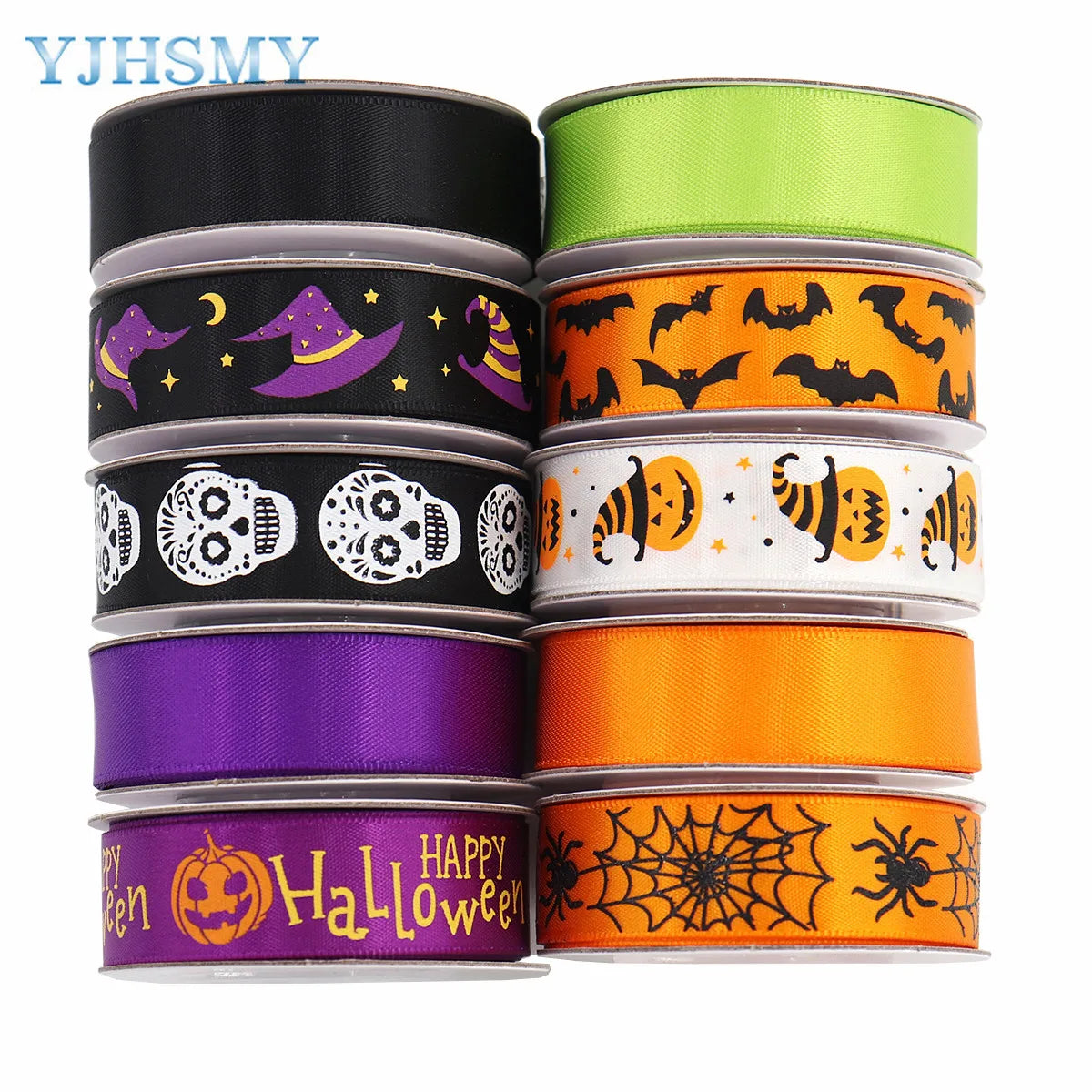 5/8'' Wide Halloween Ribbons Satin Ribbon Pumpkin Ghost Skull Printed Halloween Wrapping Ribbon for Halloween Theme DIY Craft