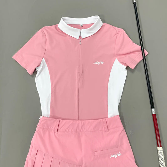Women's Golf Wear Summer Short-Sleeved T-Shirt Fashion Elastic Slim-Fit Perspiration Breathable High Quality Outdoor Sports Suit