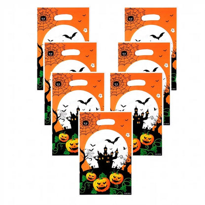 50pcs/10pcs Halloween Candy Gift Bags Pumpkin Halloween Trick or Treat Party Favors Snack Cookie Wrapping Bags
