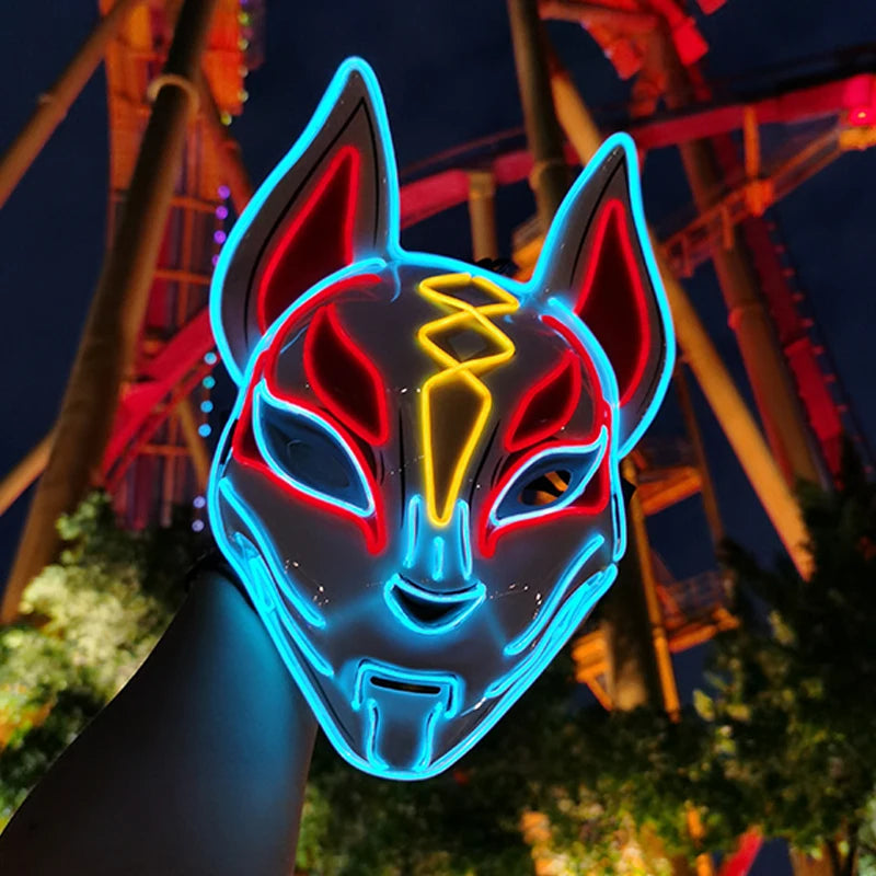Anime Expro Decor Japanese Fox Mask Neon Led Light Cosplay Mask Game Theme Party Cos Dance DJ Payday Costume Props