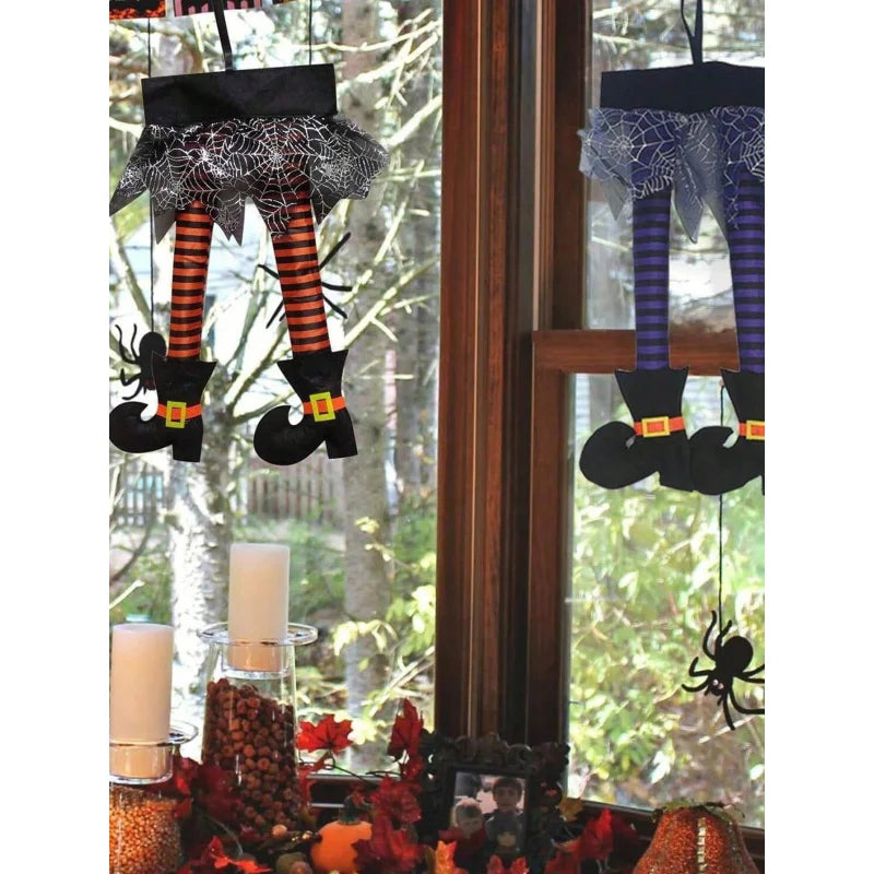 Halloween Witch Leg Decoration, Plush Filled Witch Legs for Wrath Car, Outdoor Evil Hanging Ornament, Car Trunk Yard Decor