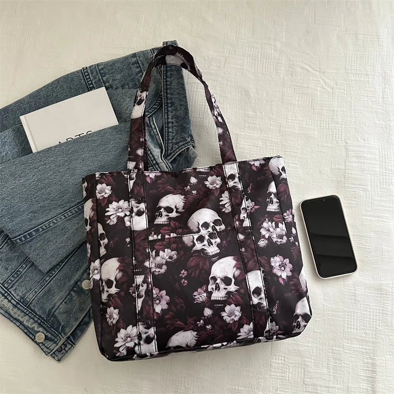 Trendy All Saints' Day Skull Print Decoration Women's Handbags Large Capacity Shoulder Bag Messenger Bag for Outings Halloween