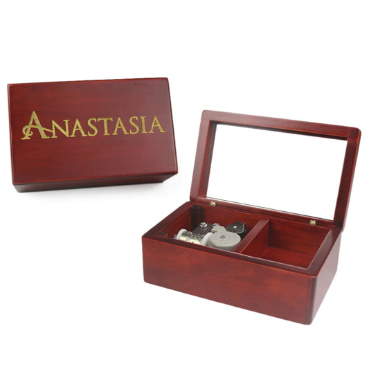 Rosiking Wooden Wine Red Clockwork Music Box Anastasia Jewelry Box With Mirror for Frends Girl and Children Birthday Gift