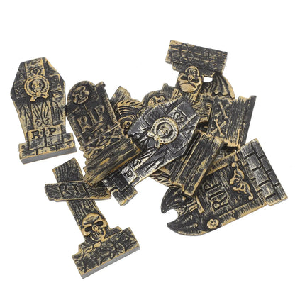 10pcs Plastic Tombstone Model Ornament Mini Tombstones Gravestone Halloween Haunted House Layout Prop Halloween Party Decoration