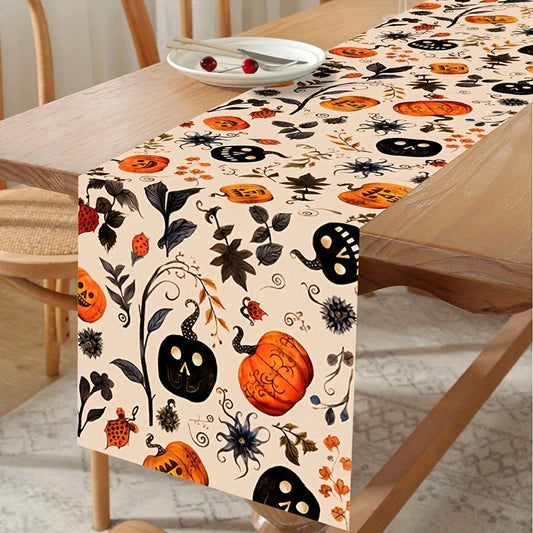 Pumpkin & Skull Design With Autumn Leaves & Bats, Perfect for Home Decor, Halloween Party Dining Table, Halloween Decorations