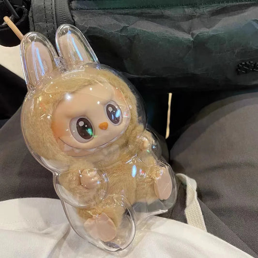 For Labubu V1 V2 Protective Acrylic Case Shell Transparent Portable Cable Organizer Box Thickened Doll Bag Keychain Bags