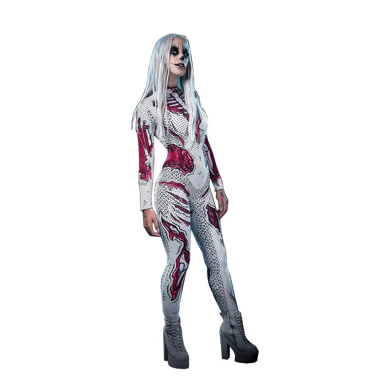Halloween Costume Adult Cosplay Scary Skeleton Skull Clothing Carnival Party Zombie Costumes Jumpsuit Full Sets Unisex Bodysuit