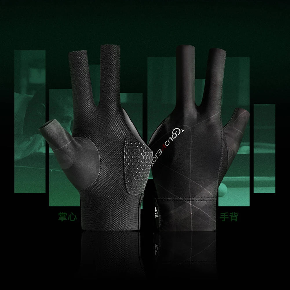 1Pcs Open Finger Billiard Gloves Antiskid Polyester Snooker Billiard Gloves Adjust Sticker Portable Lightweight Amateur Training