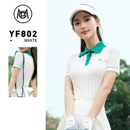 2025 Pgm Golf Women's Short-Sleeved T-Shirt Summer Quick-Dry Elastic Knitted Top Ladies Elegant Polo Shirts Golf Tennis Wear