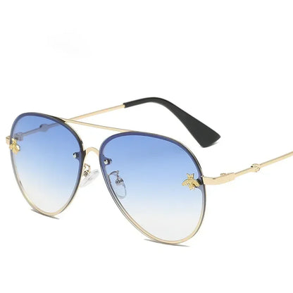 2024 Luxury Brand Designer Female Rimless Sunglasses Aviation Woman Sun Glasses Gradient Shades Little Bee Lens Ladies UV400 Ray