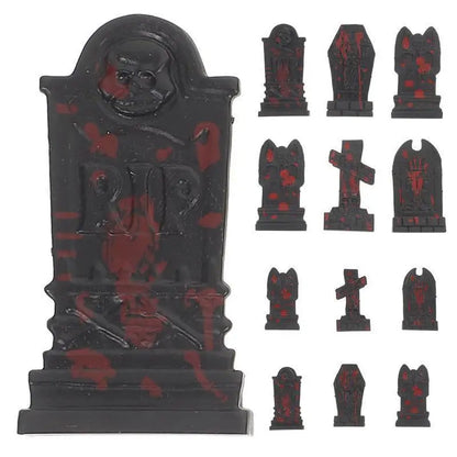10pcs Horror Halloween Decoration Miniature Tombstone Micro Figurine Ornaments Hallowmas Prop Halloween Gravestone Model