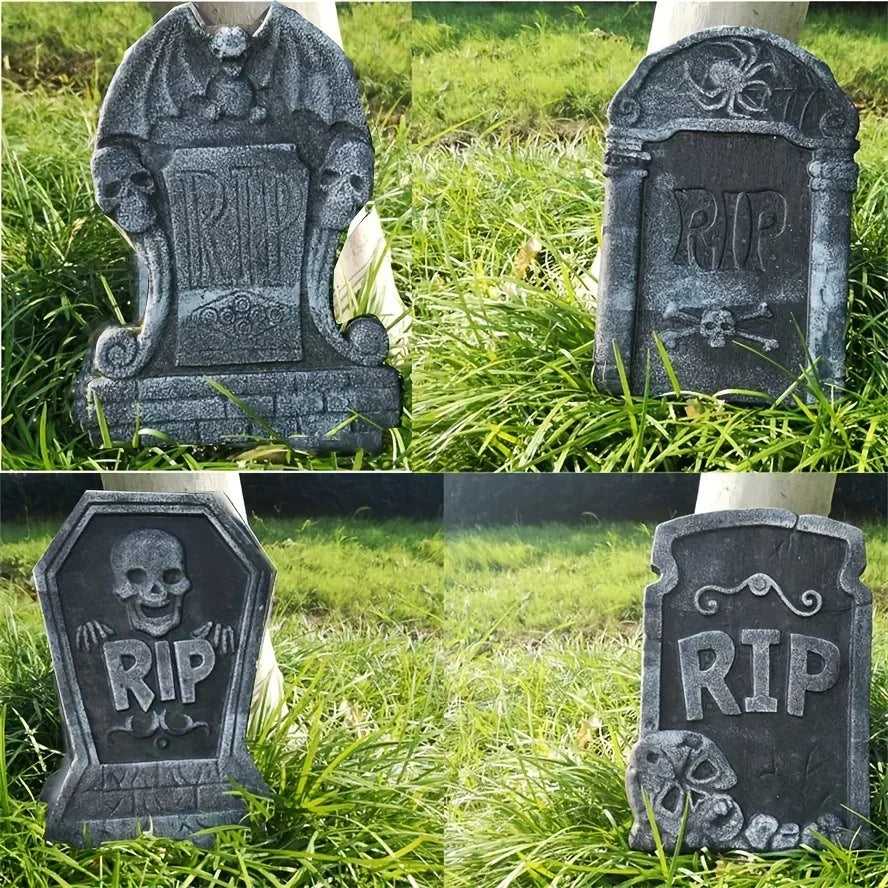 4 Pcs Realistic Halloween Tombstone Decorations Are Used for Haunted Houses Courtyards and Outdoor Halloween Parties.