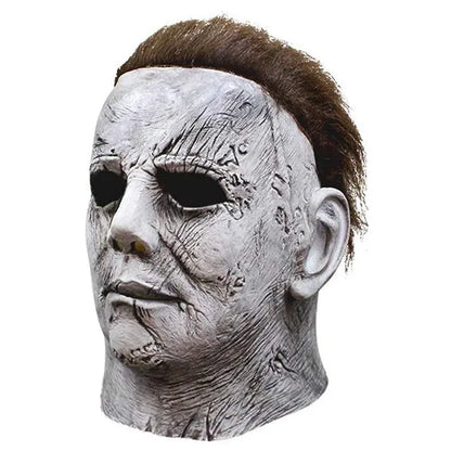 Halloween Michael Myers Mask Scary Killer Full Head Mask Creepy Fire Burn Scar Latex Face Mask Cosplay Costume Party Props Knife