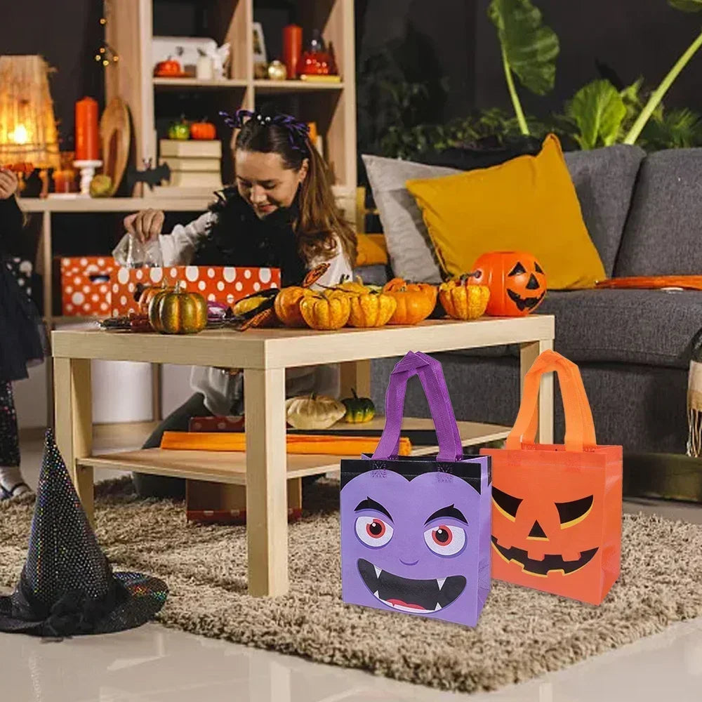 1-20pc Halloween Non-Woven Treat Bags Pumpkin Ghost Bat Mummy Monster Cat Pattern Totes Bag Trick or Treat Halloween Party Favor