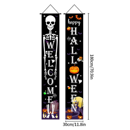 Mexican Day of the Dead Halloween Couplet Scary Skeleton Couple Flag Halloween Decoration Hanging Flag Banner Door Decor