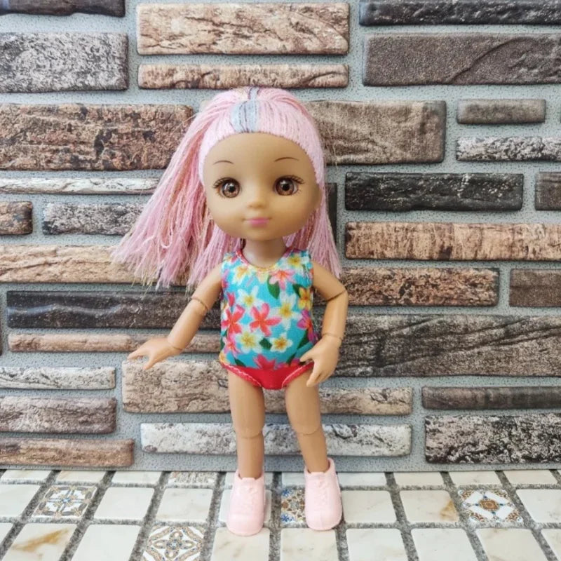 16cm Girl Doll With Clothes Brown Skin Multi Joint Movable Body Girls DIY Toys Birthday Gifts