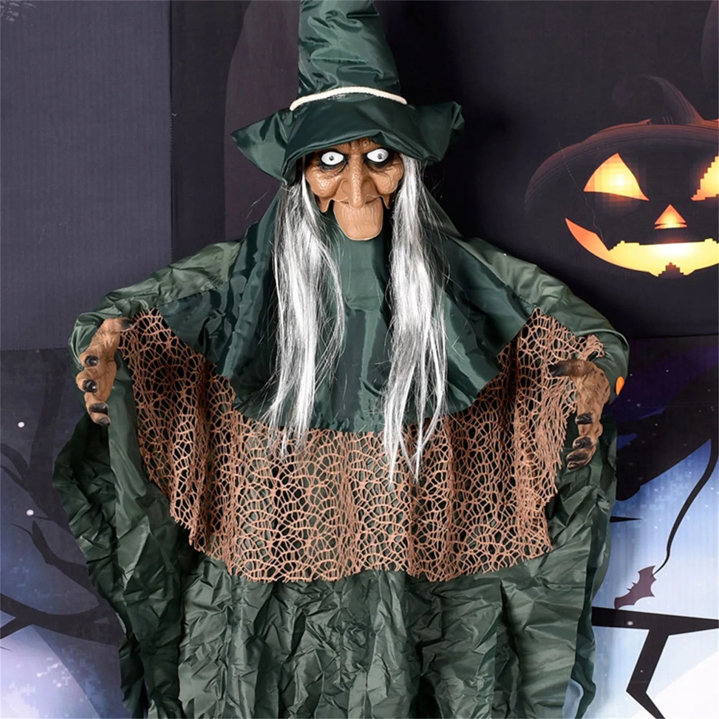 Halloween Talking Witch Outdoor Spooky Scary Witch Animatronic Voice Controlled Glowing Screaming Decoration Haunted House Decor