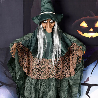 Halloween Talking Witch Outdoor Spooky Scary Witch Animatronic Voice Controlled Glowing Screaming Decoration Haunted House Decor