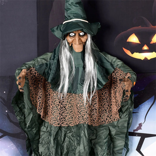 Halloween Talking Witch Outdoor Spooky Scary Witch Animatronic Voice Controlled Glowing Screaming Decoration Haunted House Decor