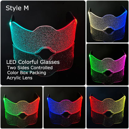 Acrylic LED Luminous Glasses Glow Party Glasses Neon Light Up Visor Eyeglasses DJ Bar Party Eyewear for Halloween Christmas
