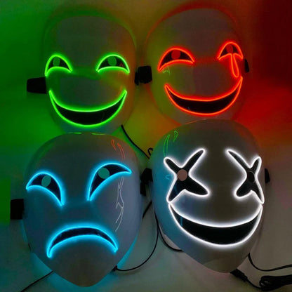 Weird LED Halloween Clown Luminous Mask, Full Color Selection, Crying and Smiling Clown, Weird and Scary, Group Costume