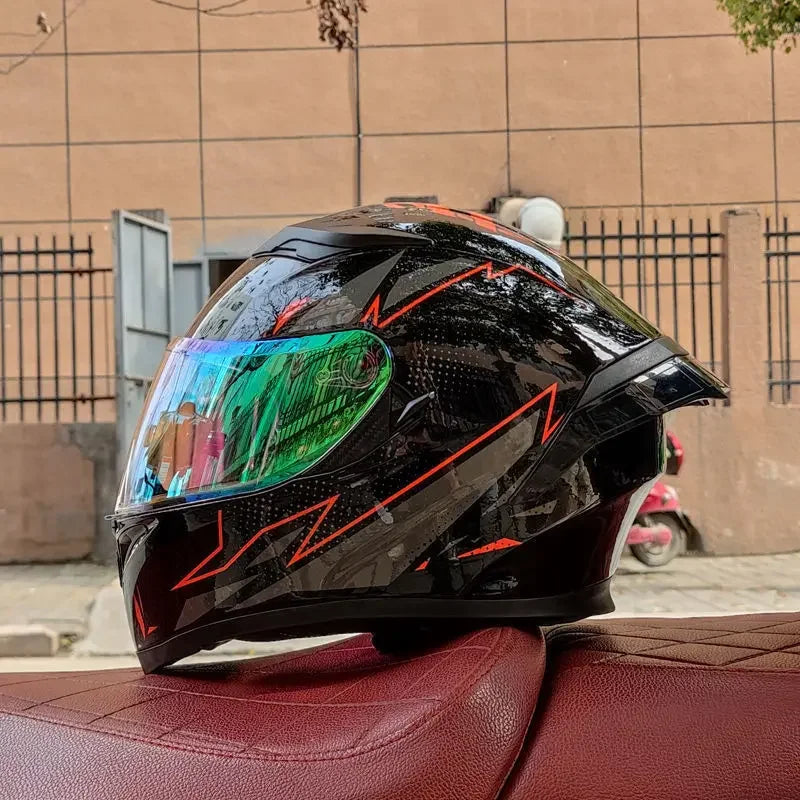 Orz Motorcycle  Full Face Helmet Dual Lens Racing Helmet Personality Horns Modular Flip Up Helmets DOT Approved