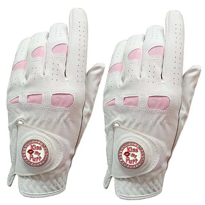 2 Pcs Cabretta Leather Golf Gloves Women With Bling Ball Marker Extra Grip Left Right Hand Pink Fit Ladies Girls Golfer