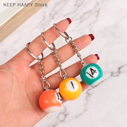 1PC Mini Billiard Shaped Keyring Assorted Colorful Billiard Pool Small Ball Keychain Hanging Pendant Ball Club Gift Souvenir