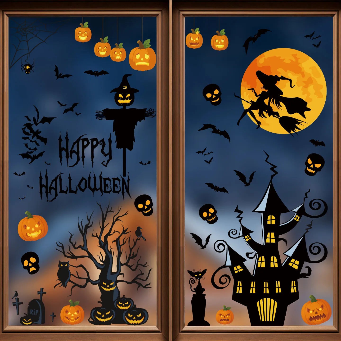 Halloween Decoration Spider Ghost Electrostatic Stickers Halloween Party Supplies Skull Glass Stickers