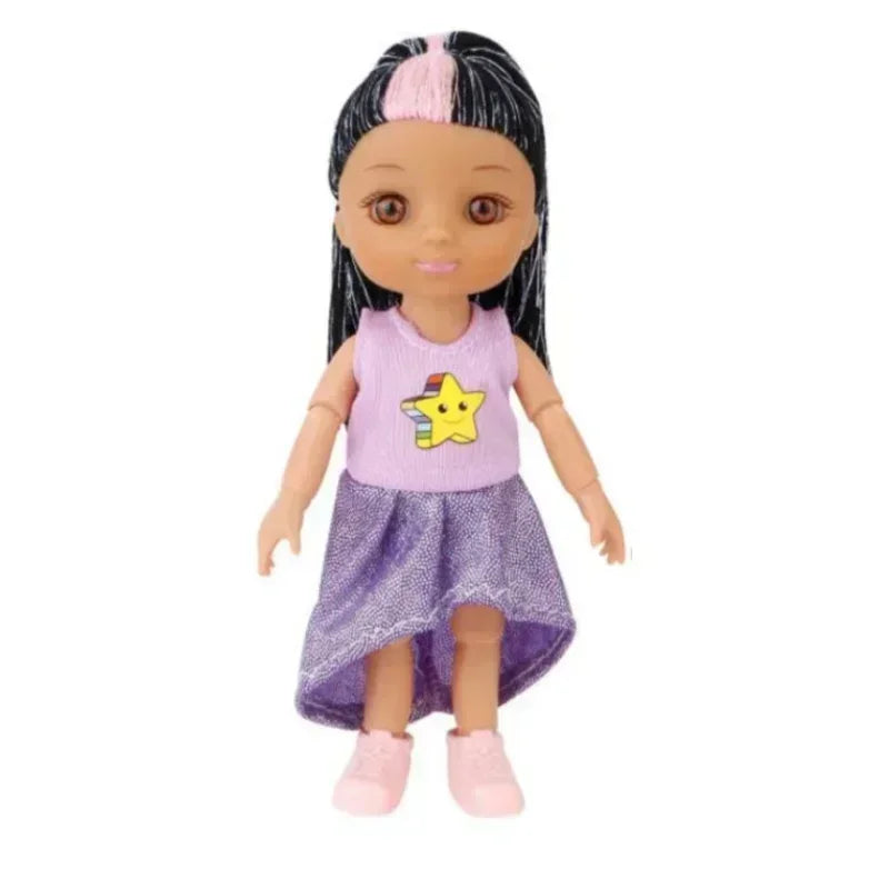 16cm Girl Doll With Clothes Brown Skin Multi Joint Movable Body Girls DIY Toys Birthday Gifts