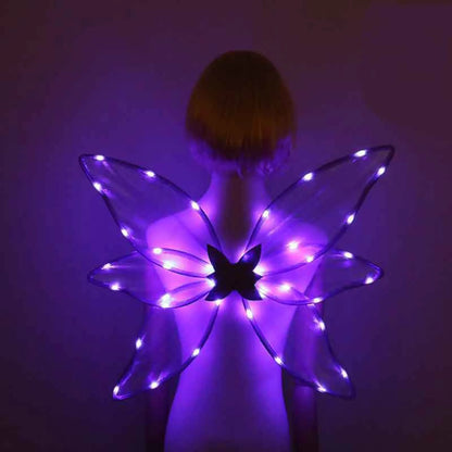 Kids Girl Elf Wings Light Up Fairy Wings LED Butterfly Wings Halloween Cosplay Costume Birthday Wedding Dress Up Party Accessory