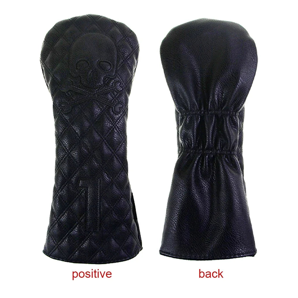 GLOOF Golf Skull Skeleton Head Cover Golf Club Black Leather Cover Set Fits Driver Fairway Wood Hybrid Golf Supplies